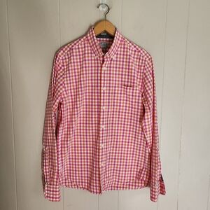 3/$15J. Crew Factory men button down shirt slim fit pink orange plaid cotton M